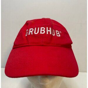 Grub Hub hat cap 7" strap back food delivery bluemark uniform red